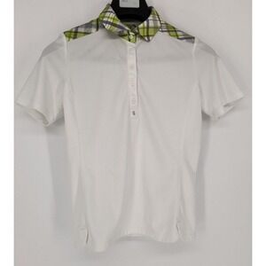 Izod Golf Polo‎ Women's Size Small White with Green/Purple Plaid Collar S/S